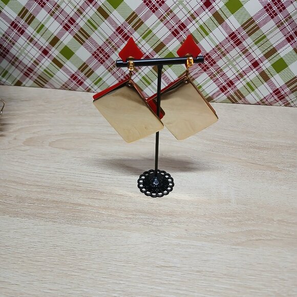 Large Red & Gold Tone Plastic Book Stud Earrings Vintage Jewelry #91 - Picture 8 of 11